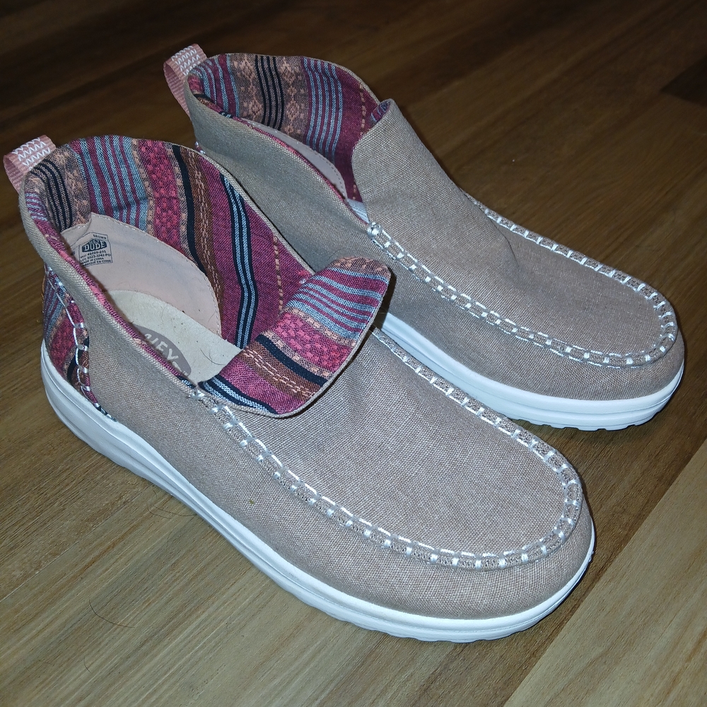 Hey Dude Women's Tan Sneakers with Multicolor Accents